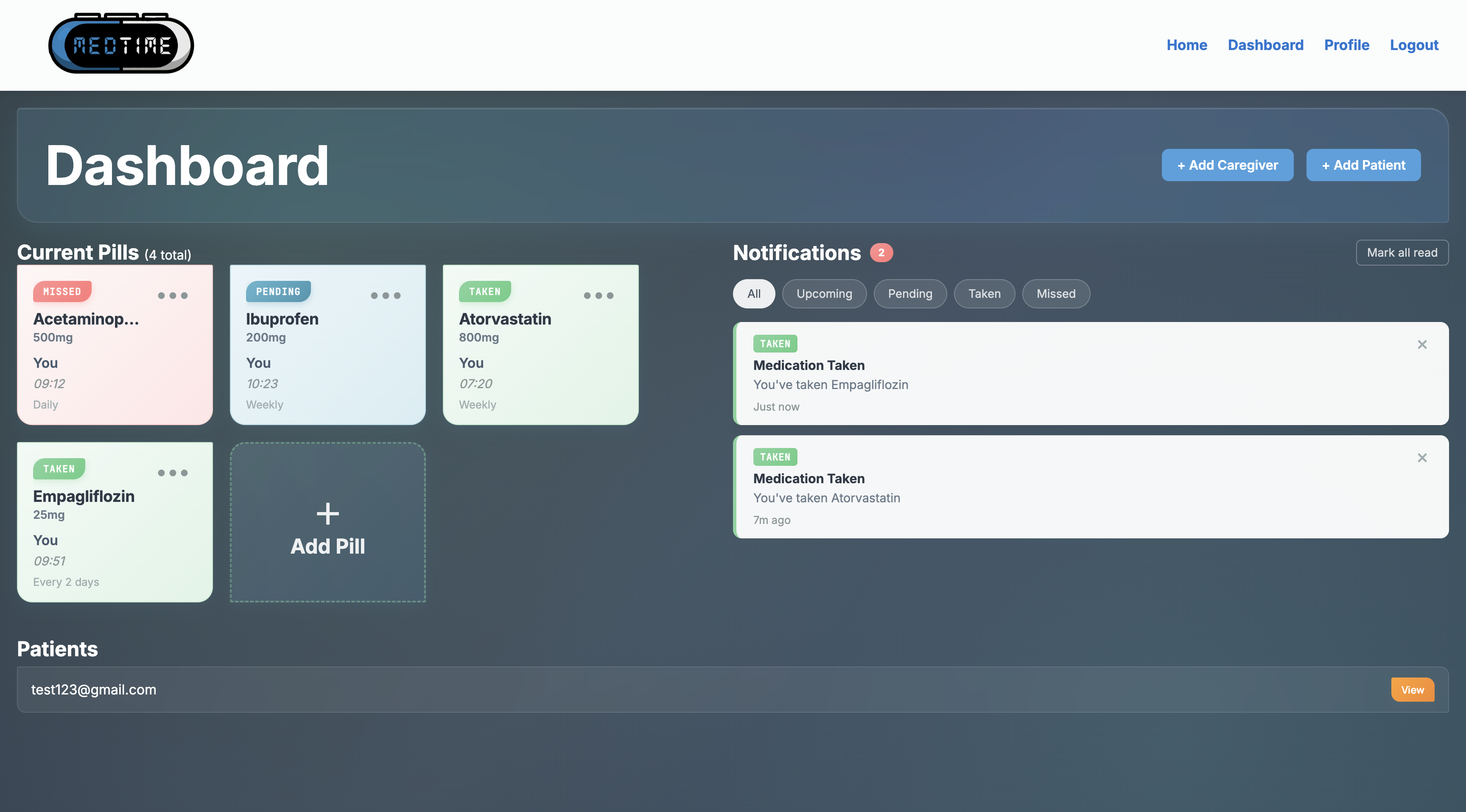 Prescription Reminder Dashboard